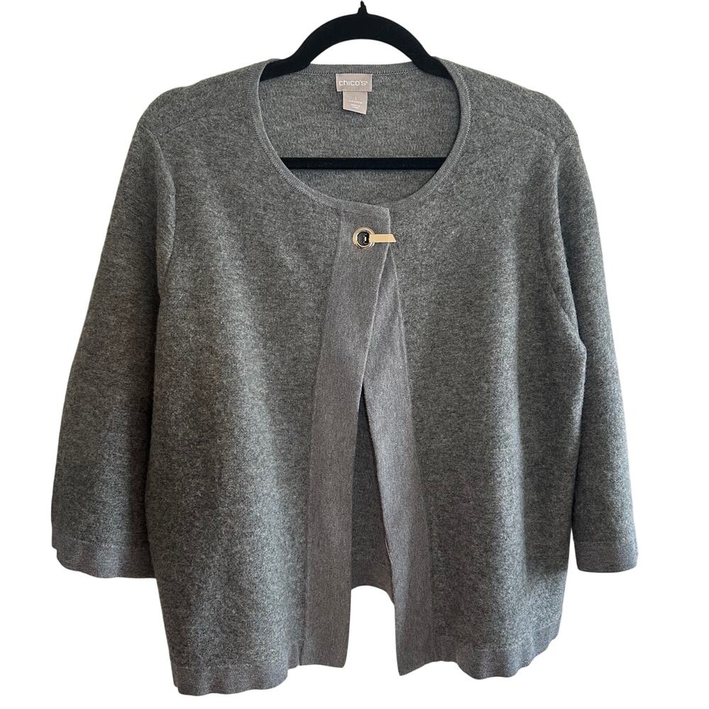 Chico's Gray Knit Sweater Hardware Detail Cardigan Sweater Size 1 Women's Medium